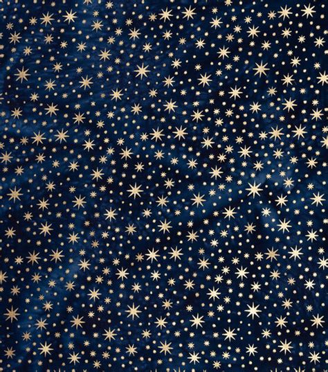 Stars on Blue Christmas Metallic Cotton Fabric 